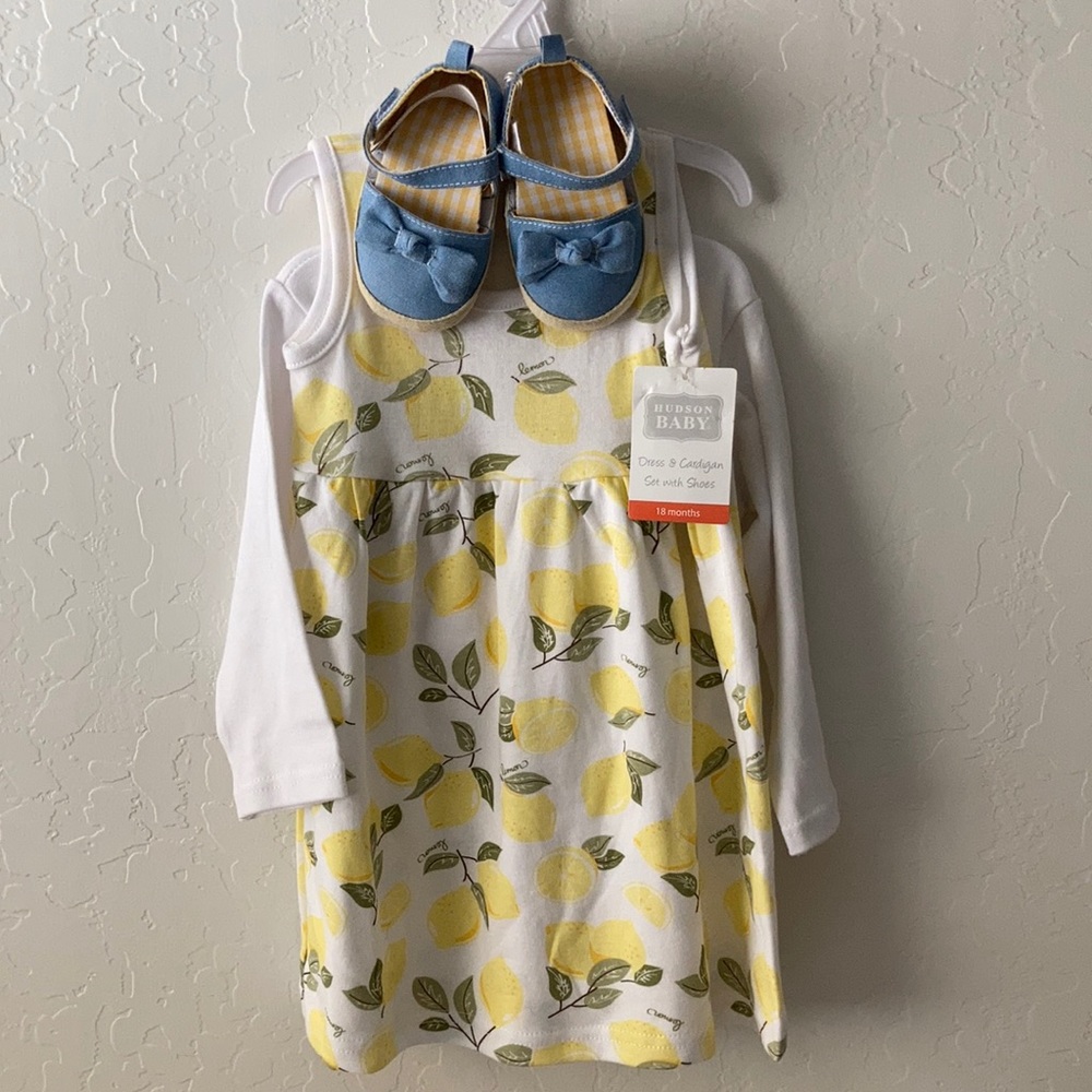 Lemon dress + cardigan + shoes / 18 month
